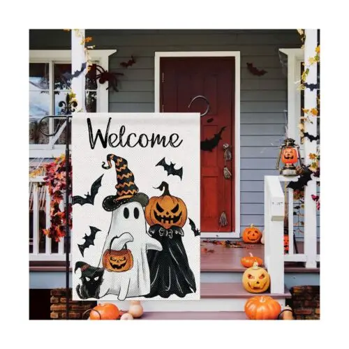 Halloween Garden Flag 12x18 Inch Double Sided Ghost Jack O Lantern Bat Holida...