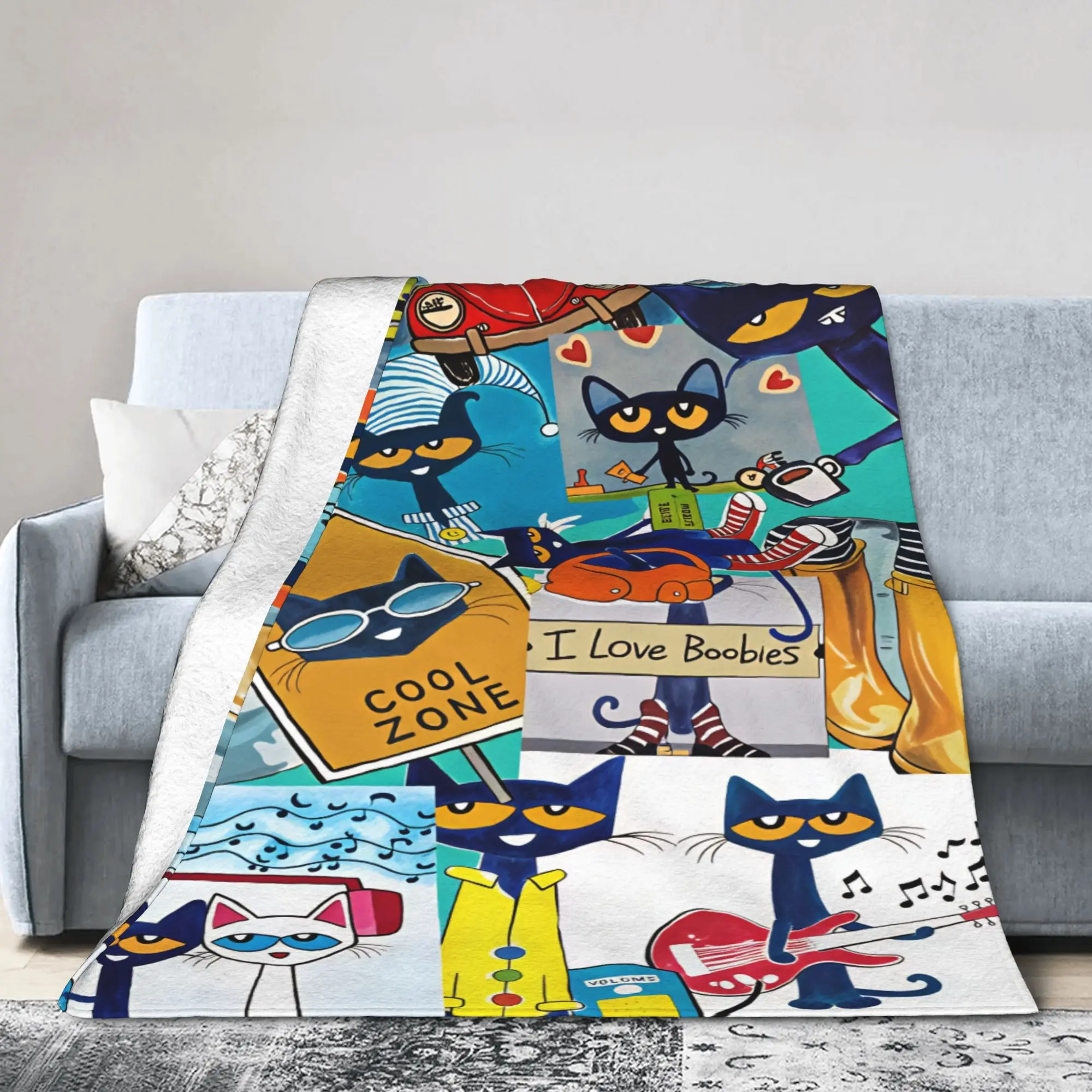 Pete the Cat Blankets Girl  Flannel Bedding Throws For Bedroom Soft Comfy Custom Quality Bedspread Gift