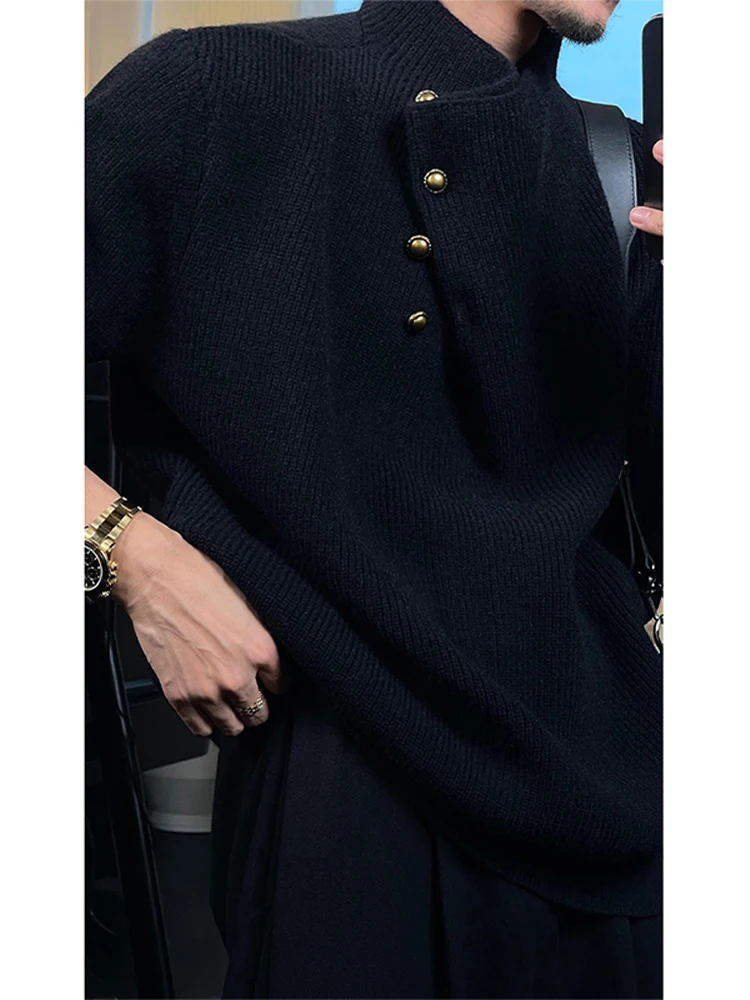 

Bla High Collar Men's Knitwear Button Design Casual Autumn Winter Loose Fit Polyester Fiber Soft Comfortable Long Sve Sw...