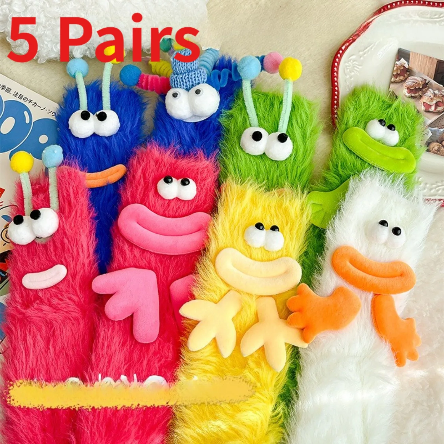 1/5Pairs Funny Fuzzy Monster Sock Plush Cartoon Novelty Socks Soft Warm Cozy Home Sleep Socks Women Girls Winter Gifts Christmas