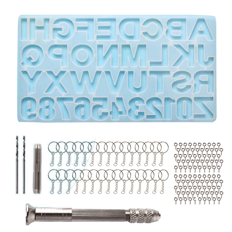 Epoxy Casting Mold Set Include 1X Hand Drill 2X Drill Bits 30X Keyrings 100X Screw Pins For Making DIY Resin Supplies