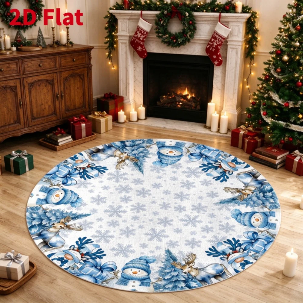 Round Rug Christmas North Pole Railway Carpet Elf Village Area Rug for Living Room Bedroom Festive Holiday Santa Door Mat Home