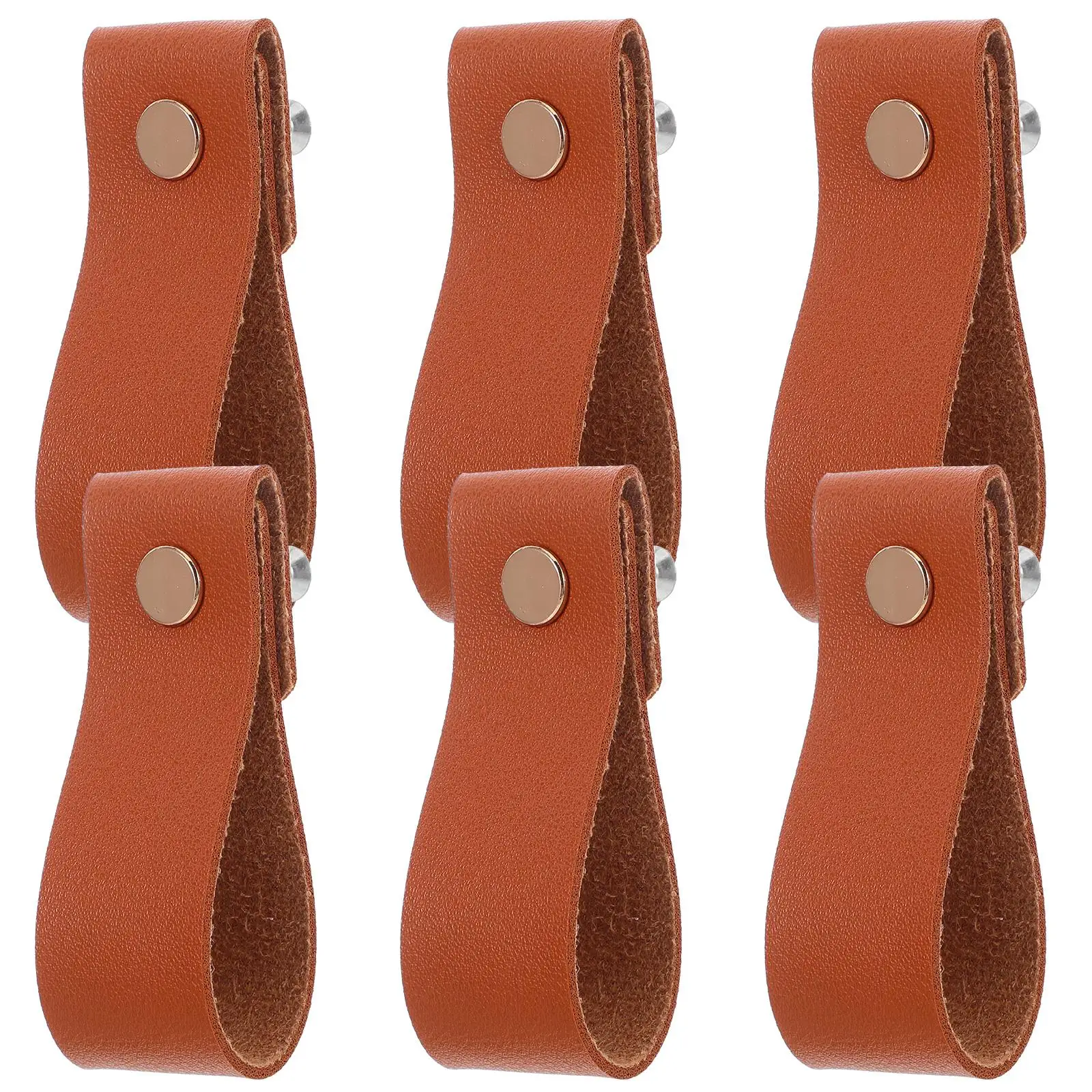 

6pcs Handles PU Brown Dresser Wardrobe Bathroom Pulls Knobs Closet Drawer Hardware Cabinet