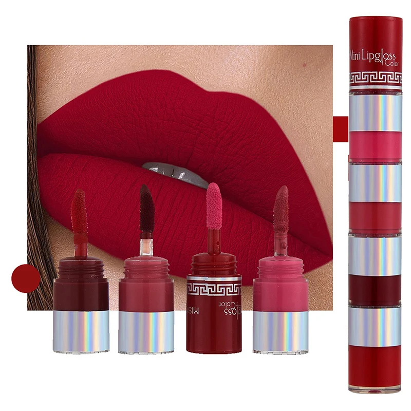 4 In 1 Lipstick Set Matte Waterproof Velvet Long Lasting Lipstick, Creamy Texture Ladies Gift Valentine's Day Gifts