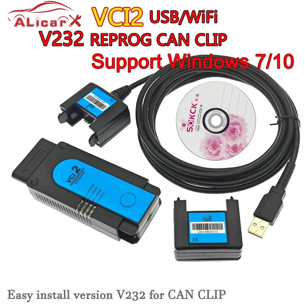 

Can Clip vci2 WiFi car Diagnostic V232 Program Canclip Windows7/8/10 REPROG CAN CLIP VCI-2 cars OBD2 Repair scanner Tool