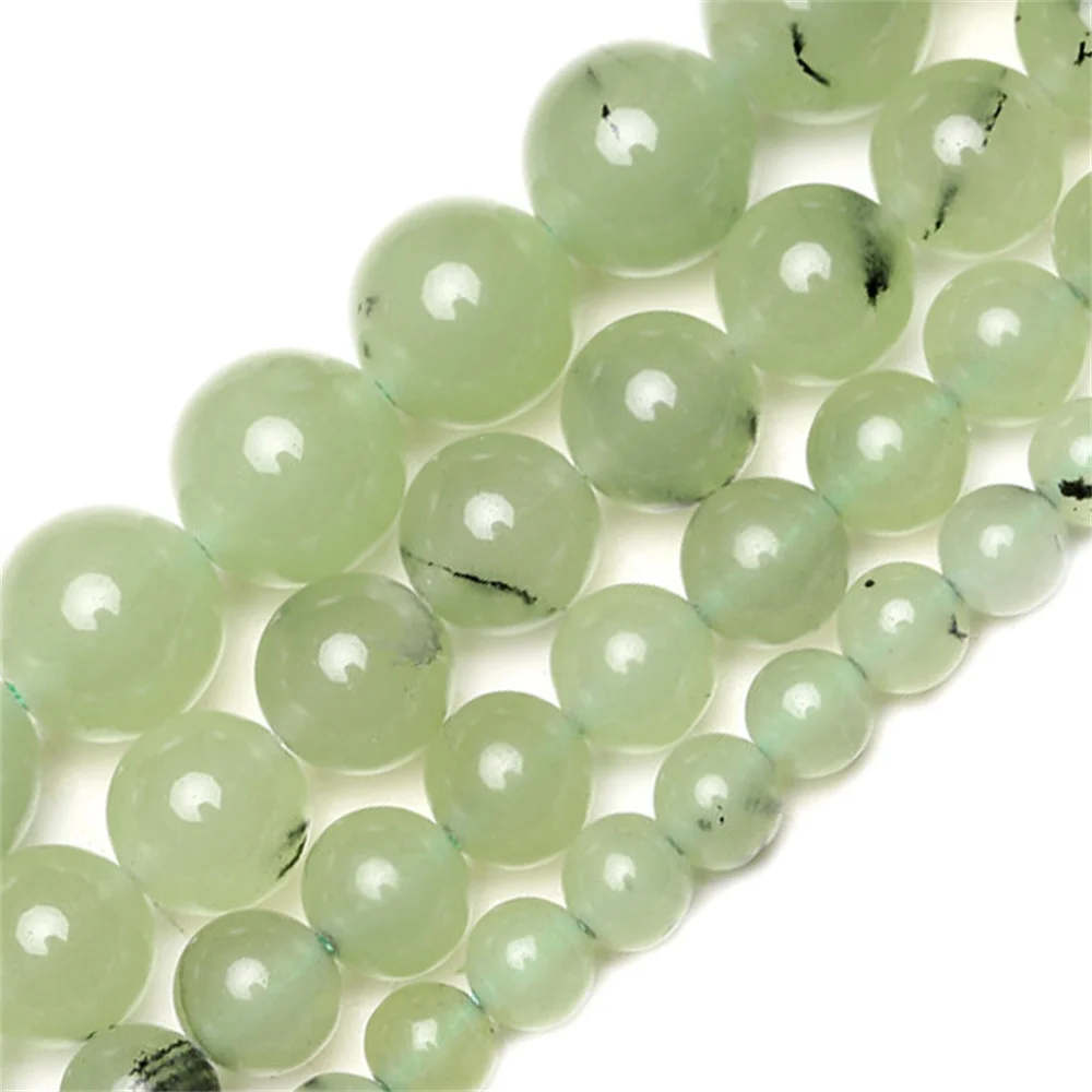 Green Prehnites Natural Stone Beads Round Loose Beads For Bracelet Necklace Jewelry Making DIY Decorative Accessories
