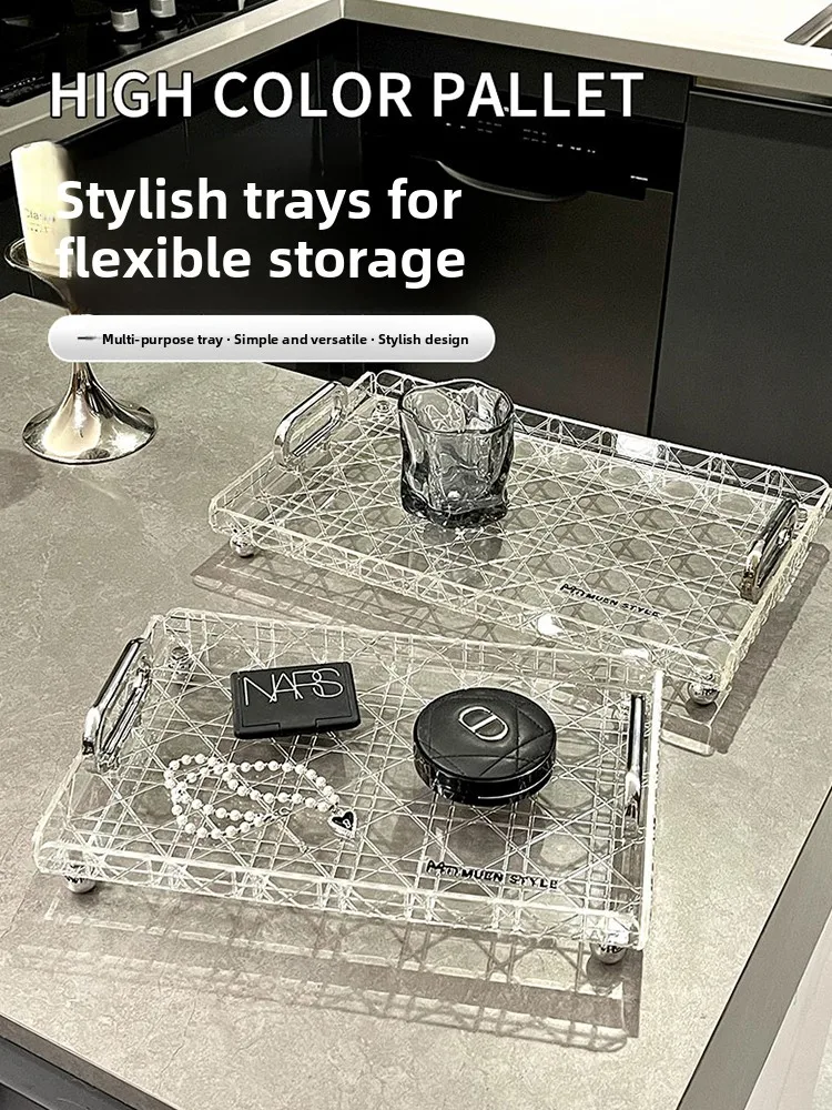 

Acrylic Rectangular Tray New Home Living Room High End Tea Set Cup Storage Tea Tray Beau Salon mat Sle Plastic
