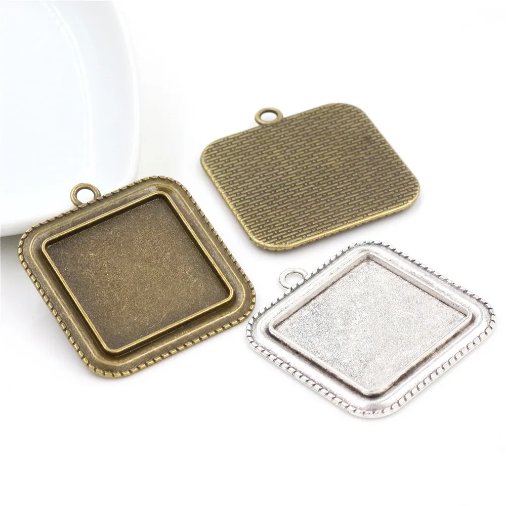 Nieuwe Mode 5 Stuks 25 Mm Binnenmaat Oud Zilver En Brons Vierkante Cabochon Basisafstelling Charms Hanger Lade
