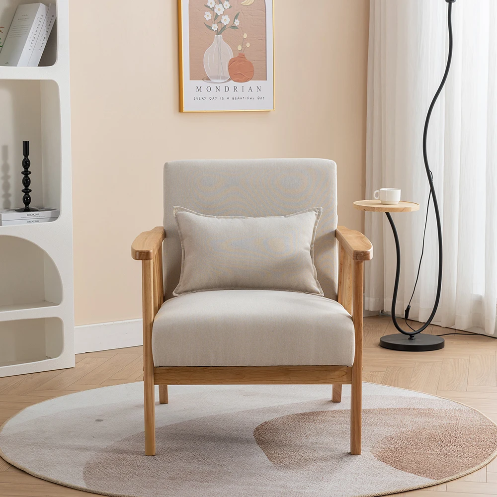 SEYNAR Mid Century Modern Accent Chair,Boucle Uplostered Soild Wood Frame Armchair with Comfy Pillow for Living Room