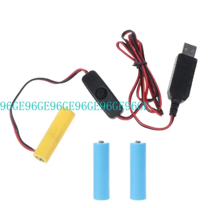 

96GE USB to for DC Cable for AA Battery, USB Power Supply Cable with Switch Replace 3pcs 1.5V AA LR6 AM3 Batteries for LED St