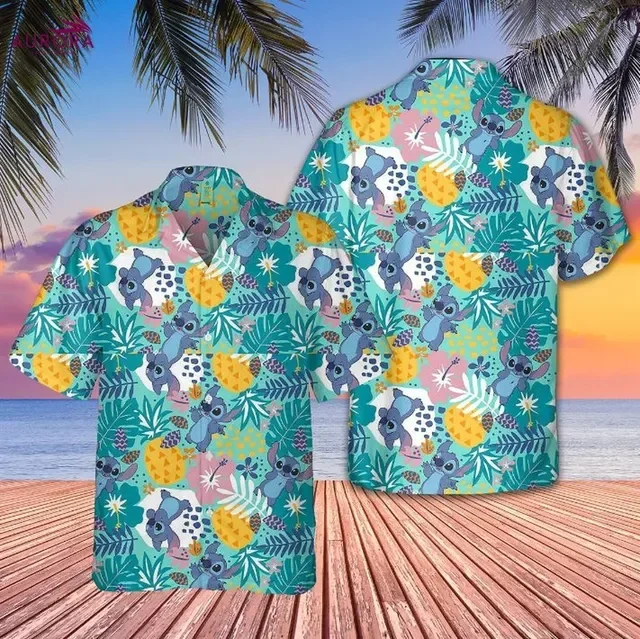 Disney Lilo Stitch Hawaiian Shirt Summer Men\'s and Women\'s Fashion Short-sleeved Shirts Hawaiian Shirt Stitch Casual Beach Shirt