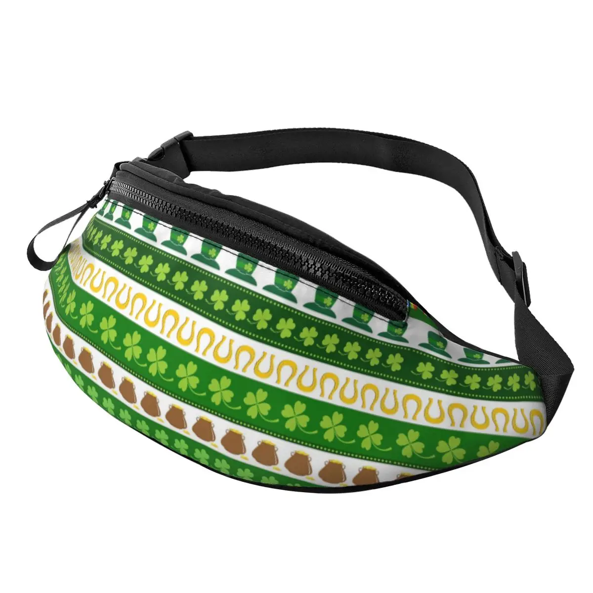 Custom Cool St Patrick's Day Lucky Clover Leaf Fanny Pack for Cycling Camping Men Women Crossbody Waist Bag Phone Money Pouch
