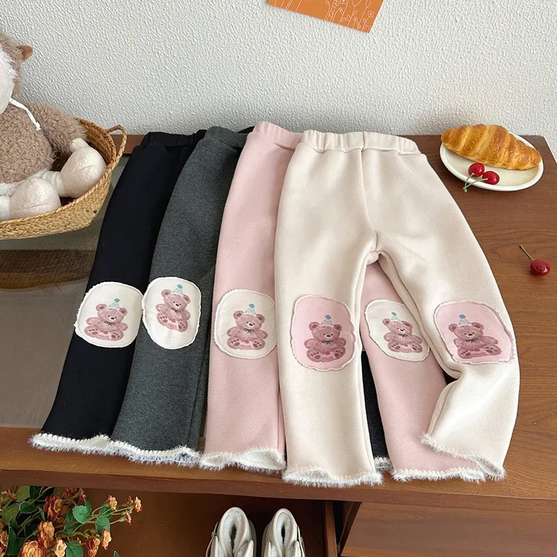 Girls' Velvet Leggings Children's Autumn and Winter Thick One-piece Velvet Outer Pants Baby Girls' Winter Clothes Warm Pants