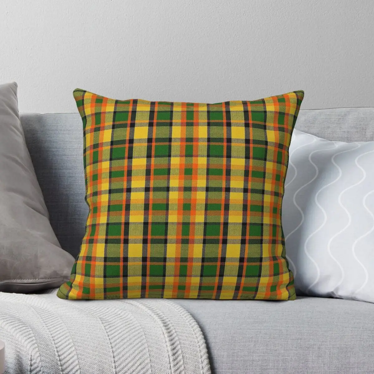 Tartan Yellow Plaid Square Pillowcase Polyester Linen Velvet Pattern Zip Decorative Sofa Cushion Cover