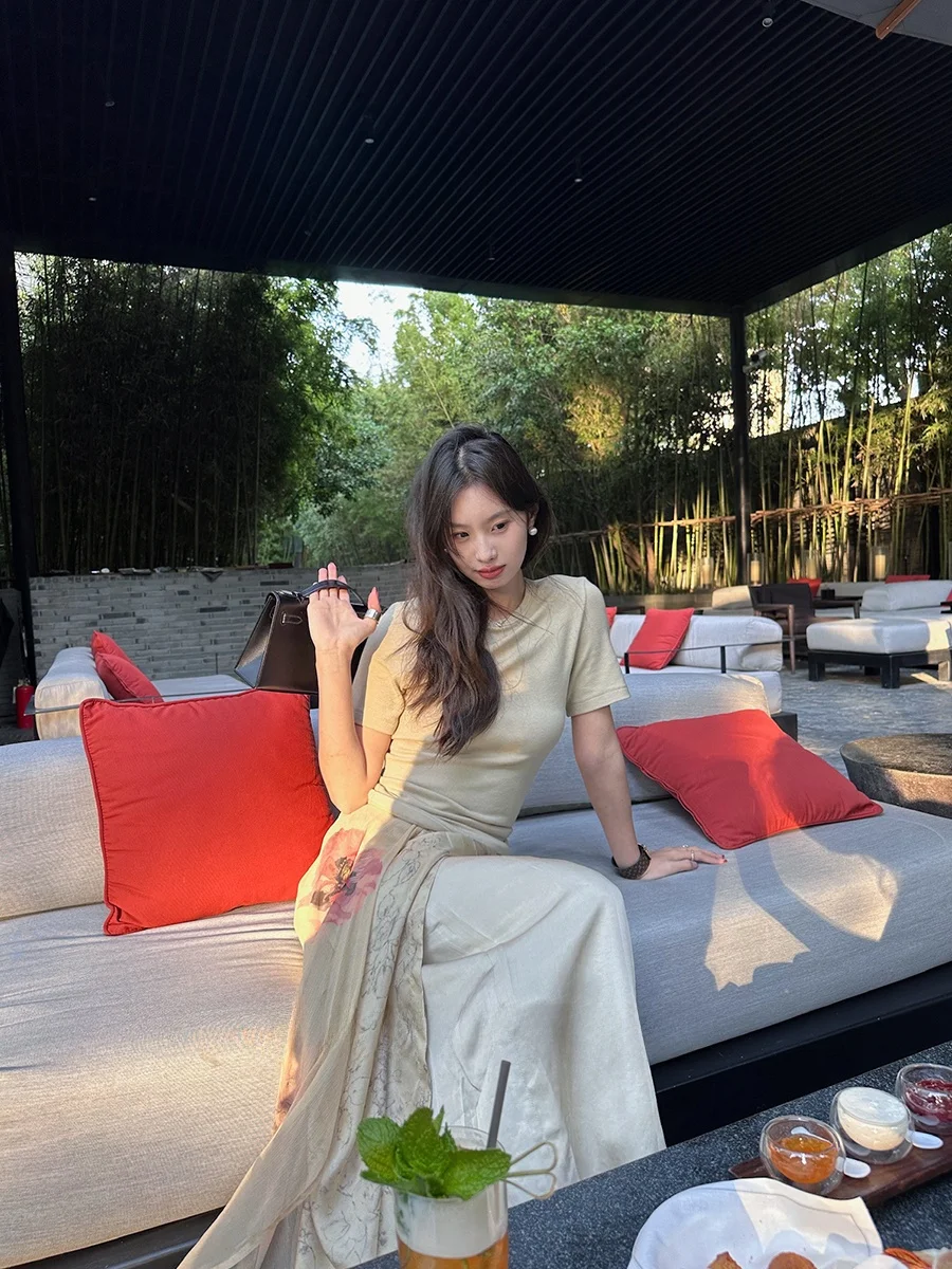 

Unique Color Blo Silk f Skirt Asymmetrical Hem DVN00 Commute Simple Sle Floral Print mid Waist Silk Satin Fabric