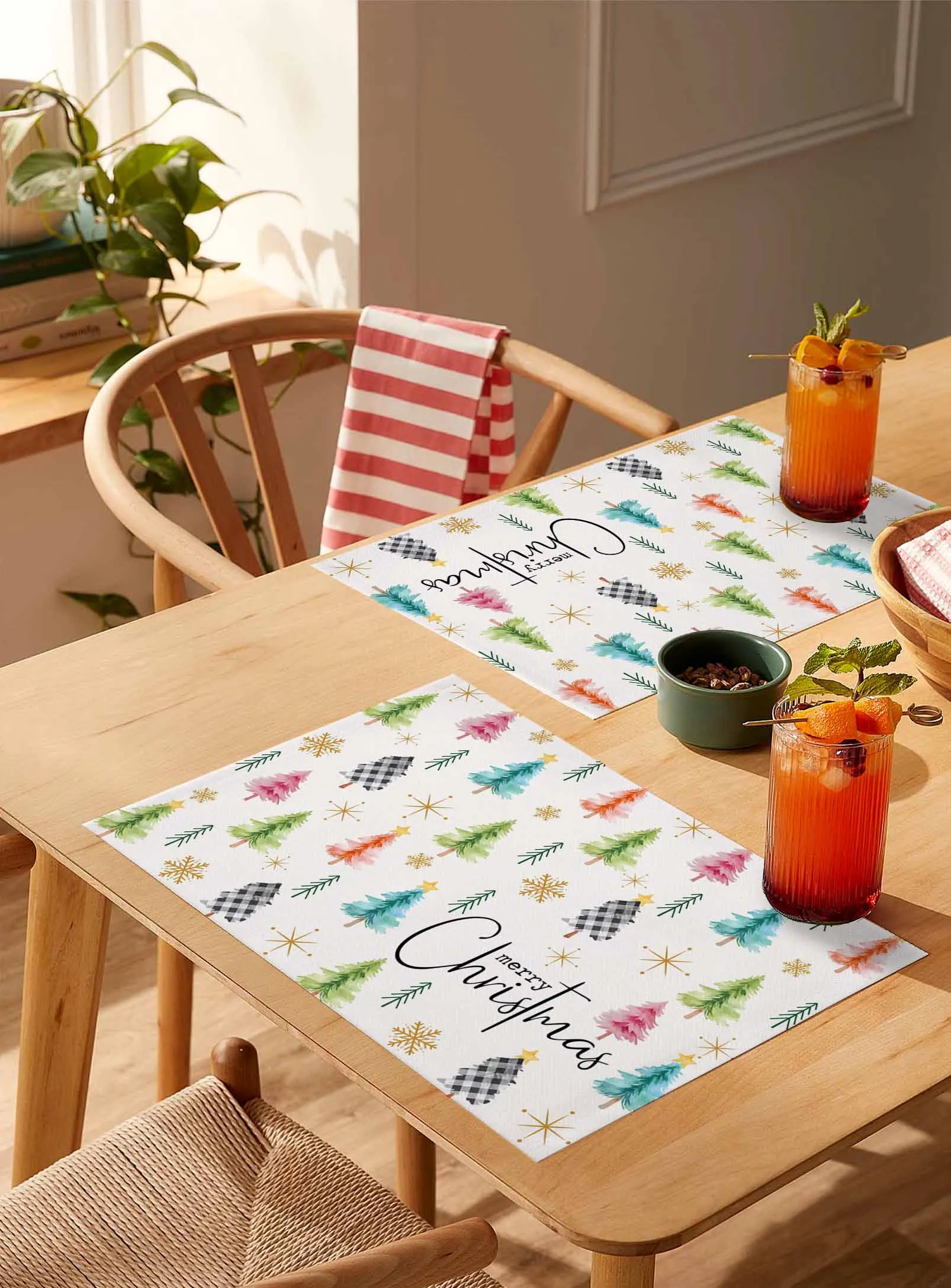 

4/6 Pcs Colorful Christmas Tree Placemat Wedding Party Dining Decor Linen Table Mat Kitchen Accessories
