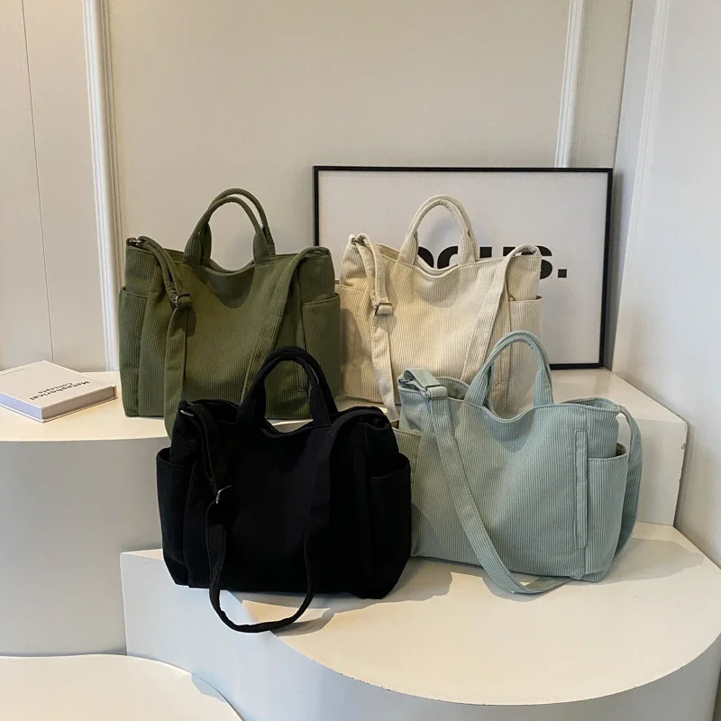 

Высококачественные однотонные вельветовые сумки на молнии для женщин, 2026, горячая распродажа, большие вместительные повседневные женские сумки-тоут