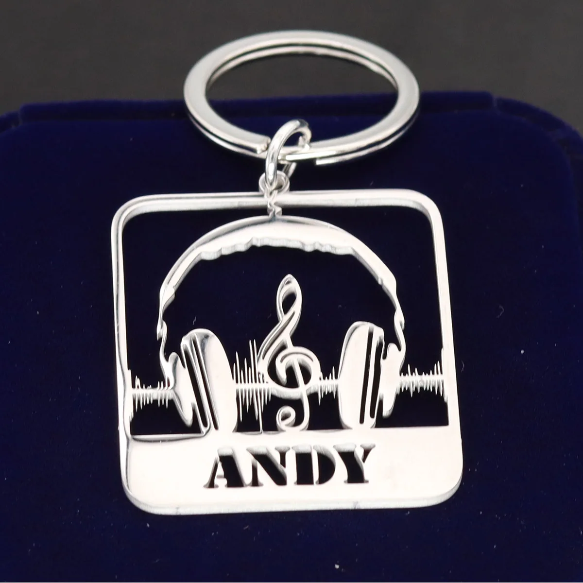 Custom Name Earphone Music Keychain Personalized Stainless Steel Pendant Keychains For Women Men Keyring Customized Jewelry