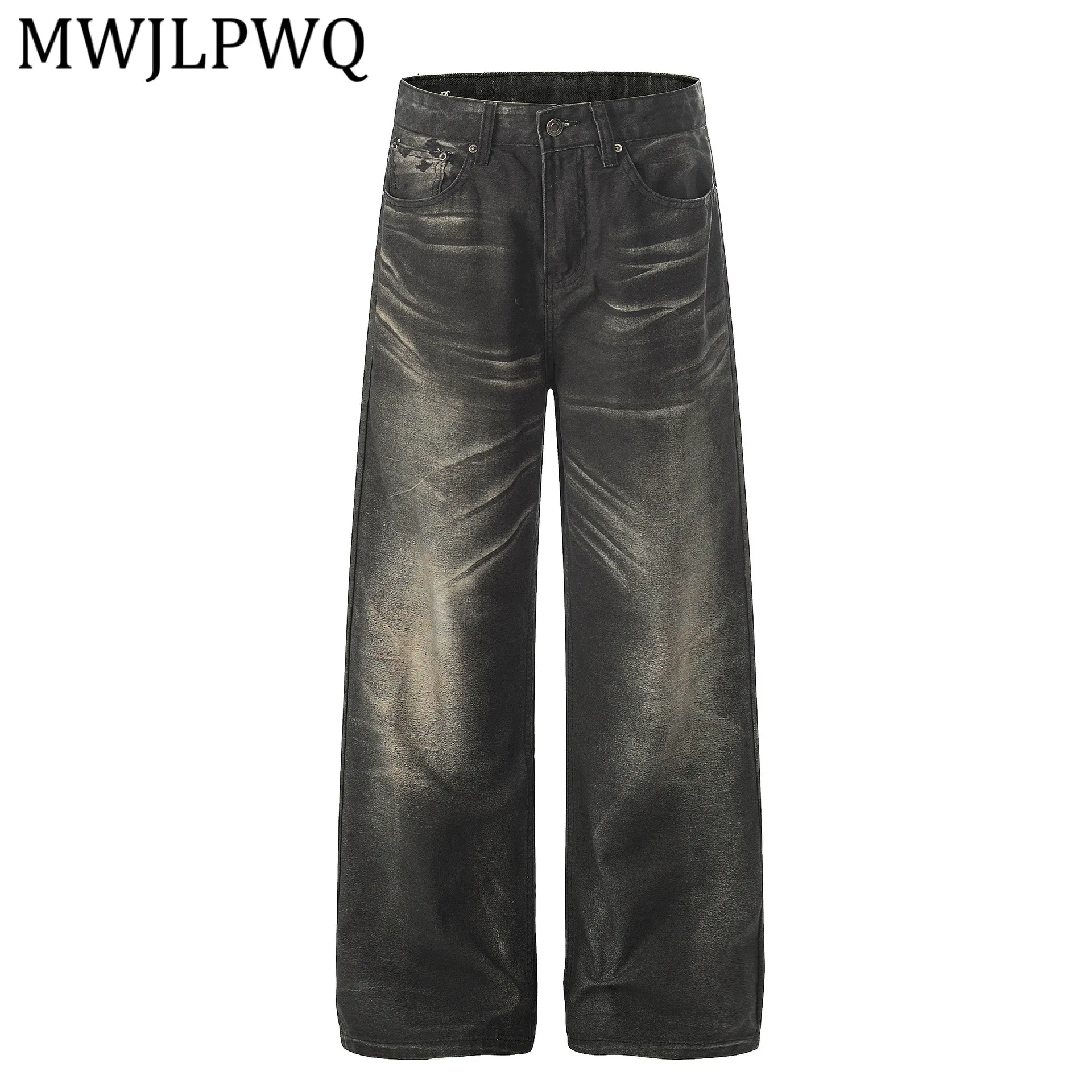 

MWJLPWQ 2026 Spring New American High Street Distress Jeans Men's Personality Design Washed Wide Leg Denim Pants For Men 13425