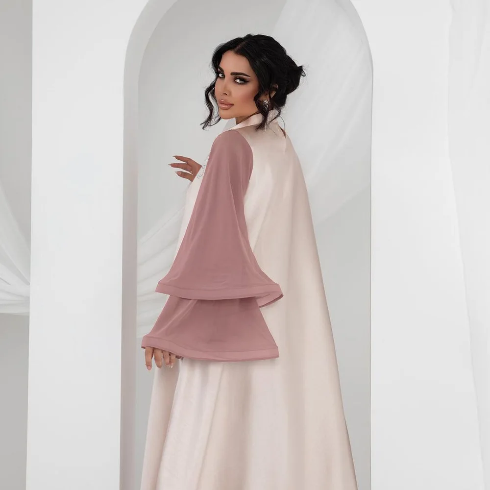 Neue Damenbekleidung aus dem Nahen Osten, farblich passende lange ausgestellte Hornärmel, diamantbesetzte Satin-Robe-Kleid Abaya