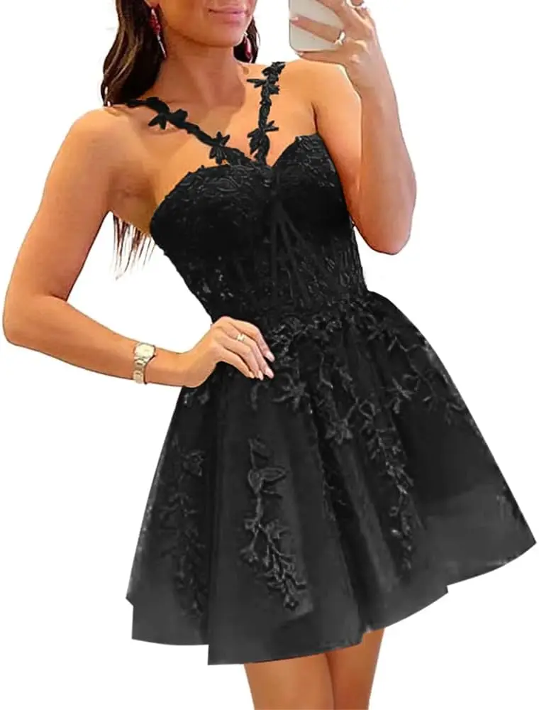 

Подростковые платья для выпускного вечера 2026 на тонких бретельках с кружевной аппликацией из тюля Короткие платья для выпускного вечера Мини-платье Выпускное платье