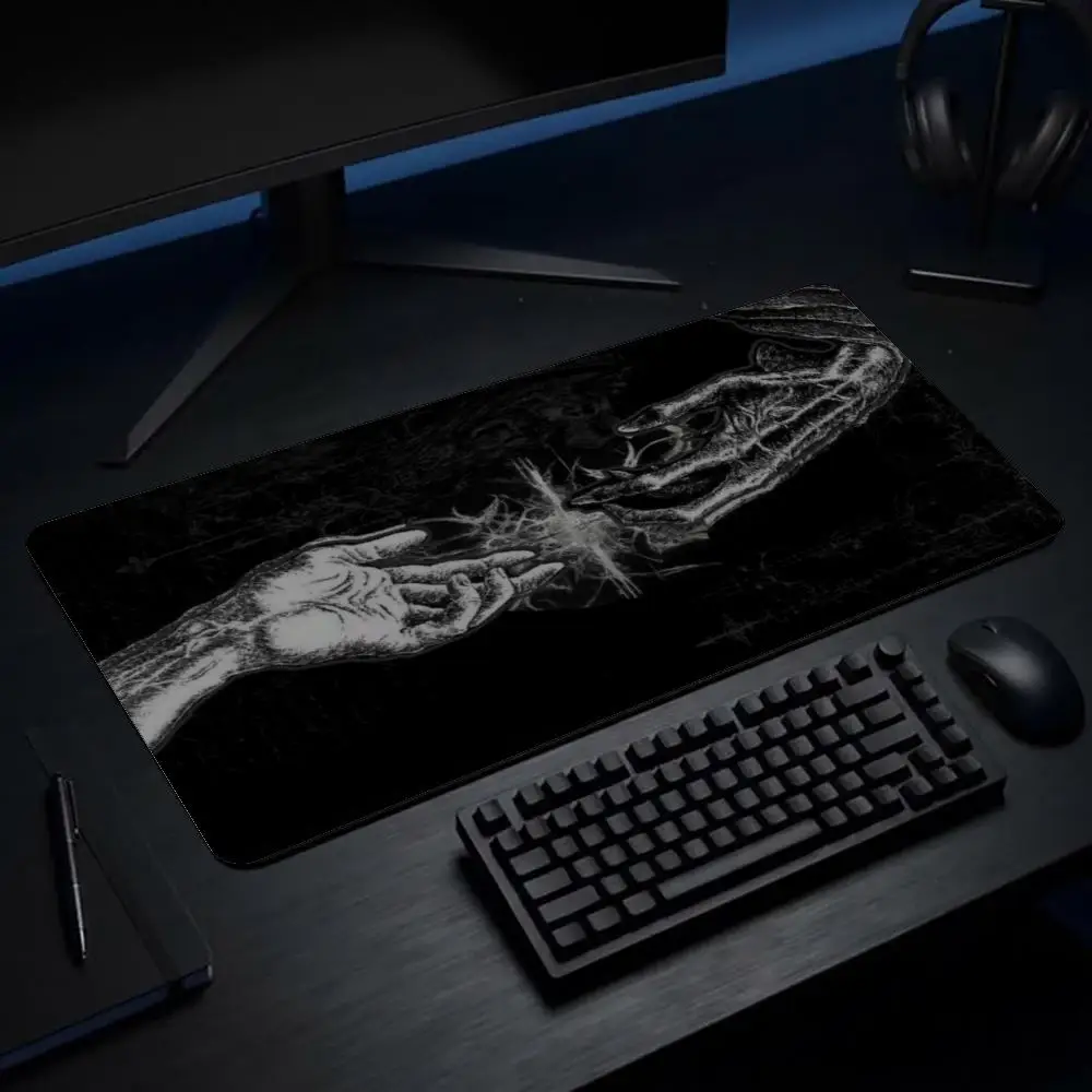 XXL Dark Demon Hand Pattern Mouse Pad Minimalist Monochrome Anti Slip Rubber Stitched Edge Gaming Desk Mat For PC Laptop Office