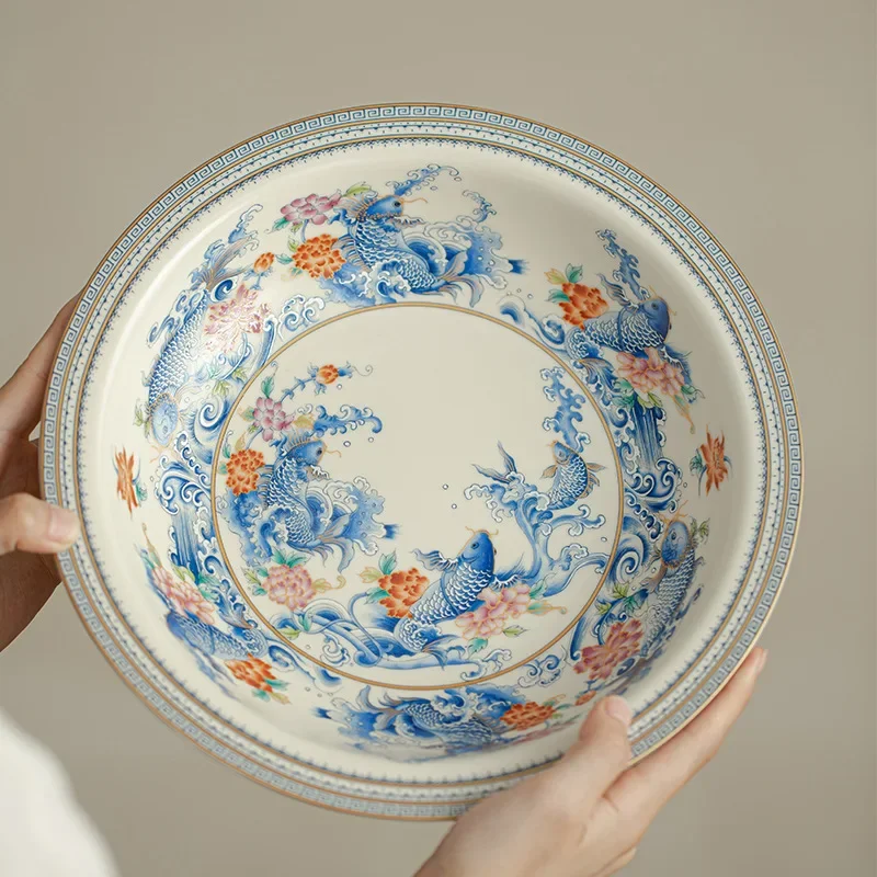 Jingdezhen Antique Enamel Color New Chinese Fruit Pot Refreshment Plate Tea Space Accessories Blue and White Ceramic Fruit Plate