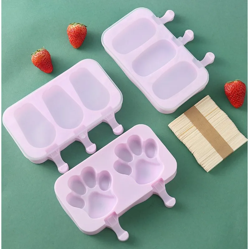 Silicone Ice Cream Mold Popsicle Siamese Molds with Lid DIY Homemade Ice Lolly Mold Cartoon Cute Image Handmade Kitchen Tools