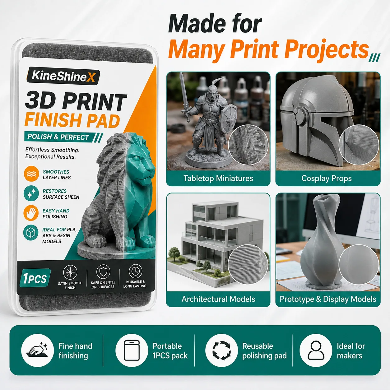 1 Stück/2 Stück 3D-Druck-Finish-Pad, wiederverwendbarer Polierschwamm für PLA- und ABS-Harzmodelle, Handglättungswerkzeug für Schichtlinien und Requisiten – Detail 5