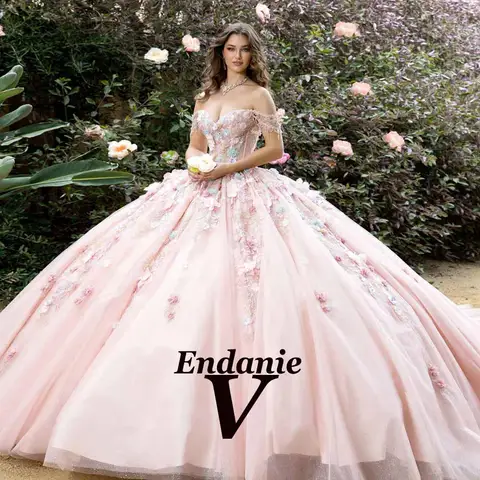 Vendanie Princess Quinceanera Dress for Women with Appliques Off the Shoulder Rhinestones Pleat 15 Anos Vestido Cistomized
