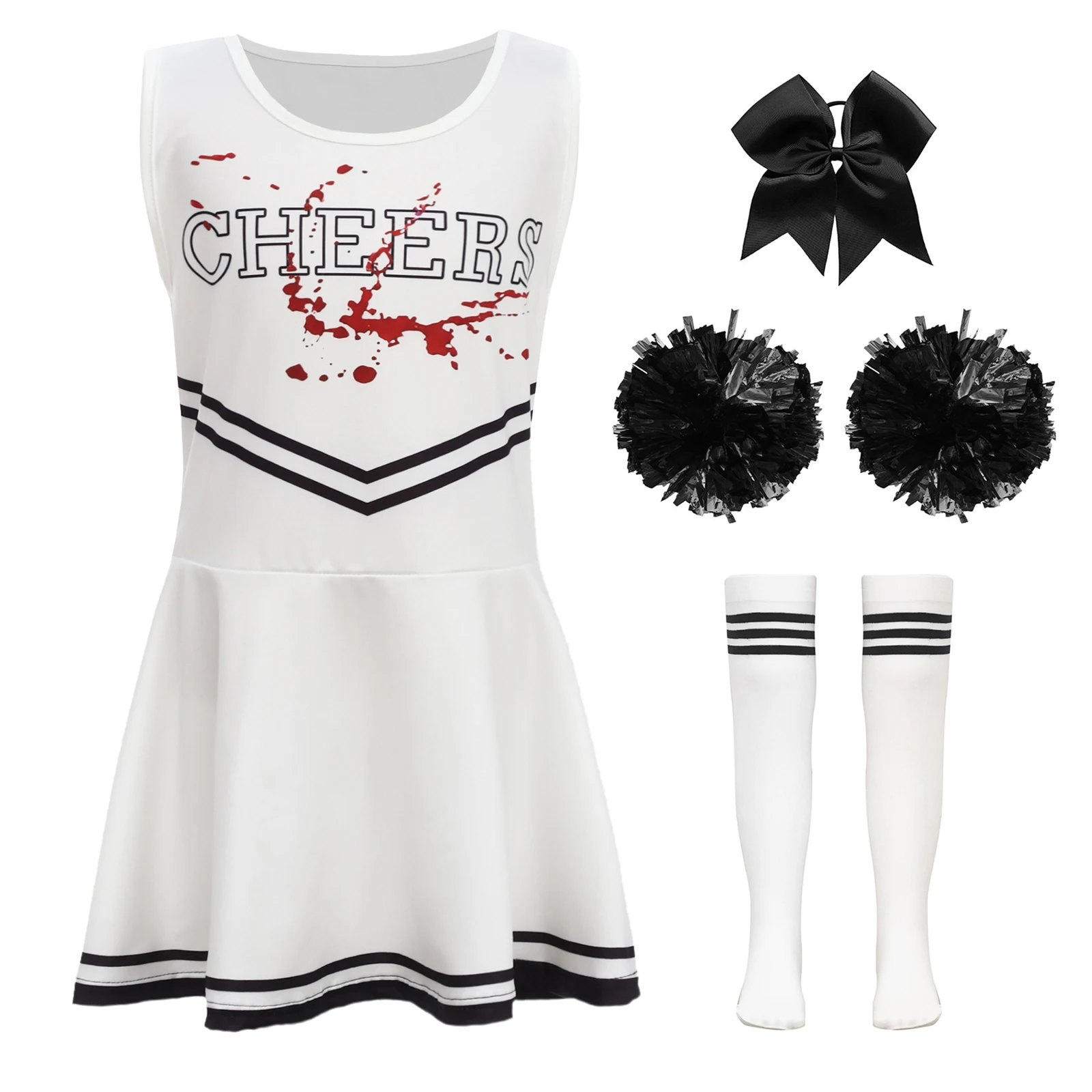 الفتيات المشجع تأثيري أزياء الهالوين البدلة إلكتروني طباعة المشجع الرقص وتتسابق مع الزهور الجوارب مجموعة الدعاوى التشجيع #3
