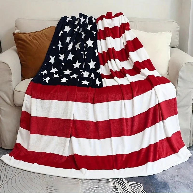 American Flag Flannel Blanket Single Sided 2DPrint Patriotic Soft Flannel Blanket Living Room Bedroom Couch Throw Cozy Vibe Gift