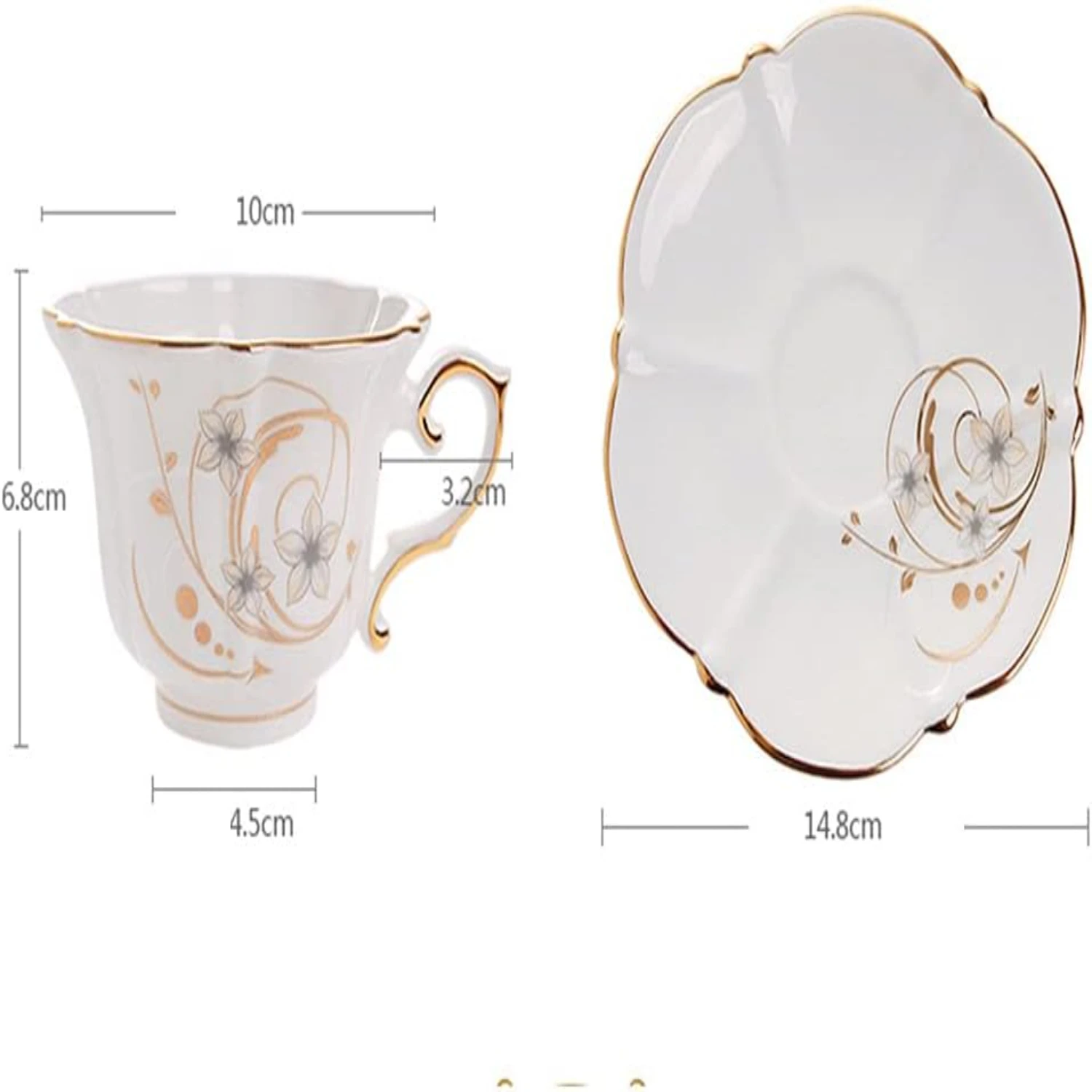 Elegant and Exquisite High-Quality Bone China Tea Cup and Saucer Set - Beautiful Colored Fine Porcelain Coffee Cups With Saucers