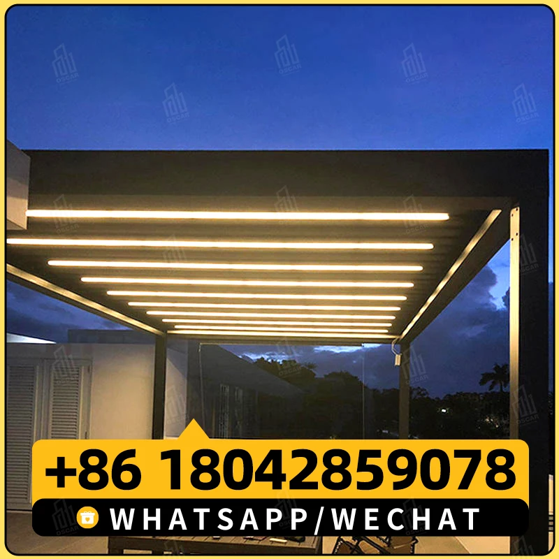 Customized 40 sq meter waterproof motorized shutter sun shade roof 4x4 3x6 pergola gazebo with screens