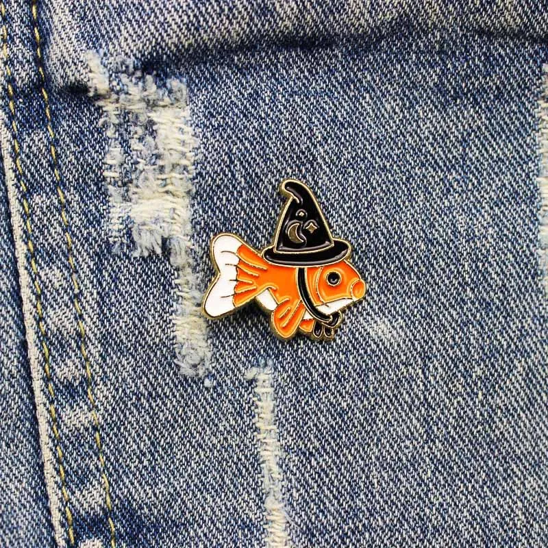 carton fish happy birthday Enamel pin Custom Dark White Brooches Bag Clothes Lapel Pin Badge Weather Jewelry Gift for Kids Girls