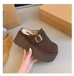 Winter Retro Thick-soled Women's Mule Slippers, Fashionable Toe-cap Slip-ons, Women's Comfortable Outdoor Casual Lazy Slippers