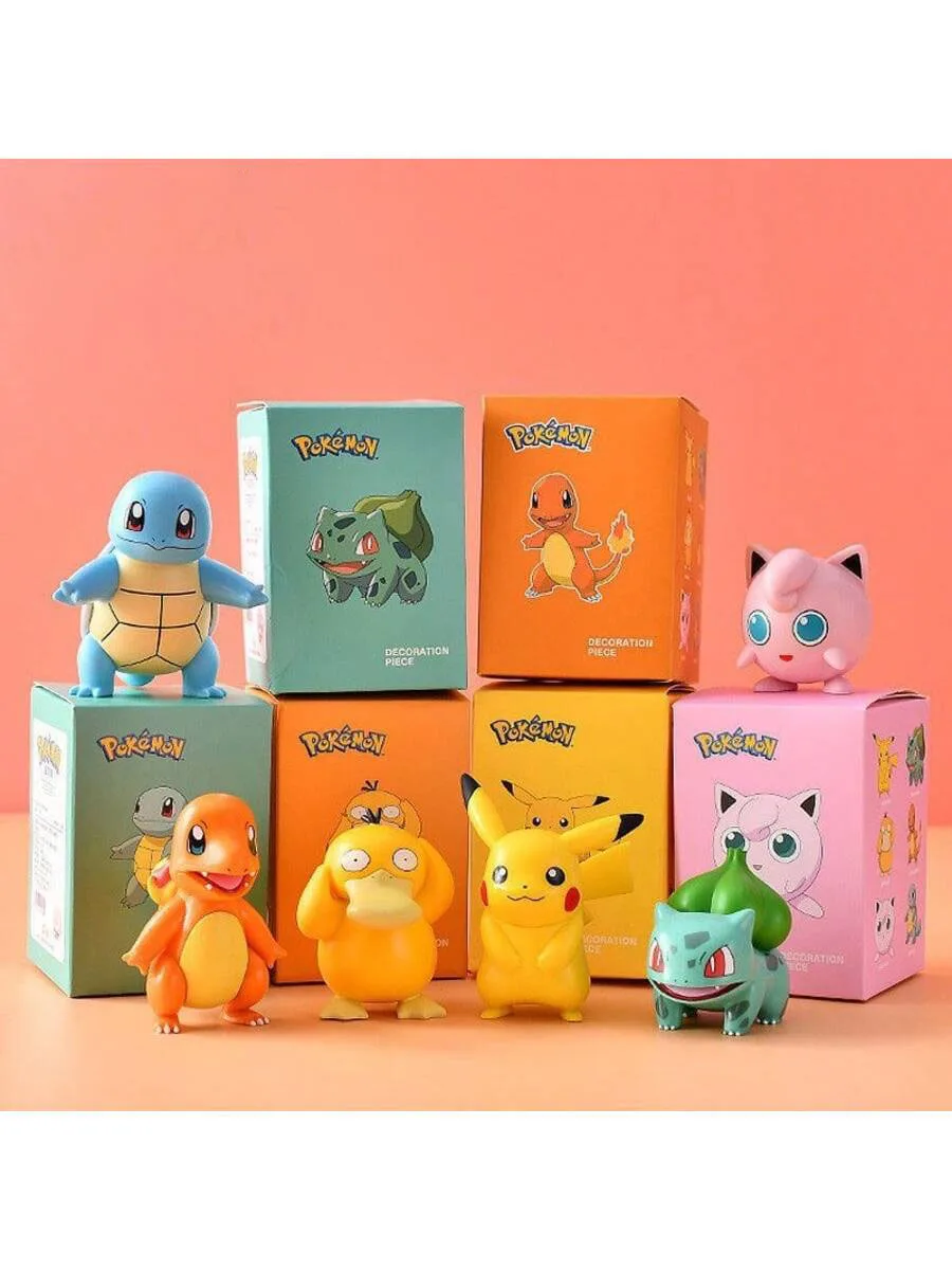 TAKARA TOM Anime Figures Pikachu Toys Model Charmander Psyduck Squirtle Jigglypuff Bulbasaur 6pcs Kawaii Collect Dolls Kids Gift
