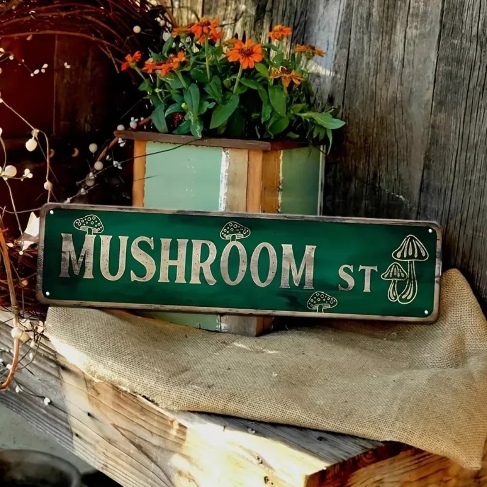 Antique Metal Mushroom Street Sign Vintage Art Plaque Iron Novelty Decor for Bedroom Home Farmhouse Bar Cafe Garage