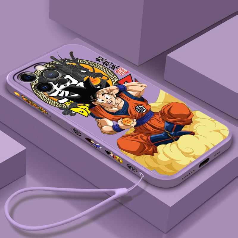 Japanese Cute D-Dragon Ball Z Phone Case For Apple iPhone 15 14 13 12 Mini 11 XS Pro Max X XR 8 7 Plus SE Liquid Left Rope Cover