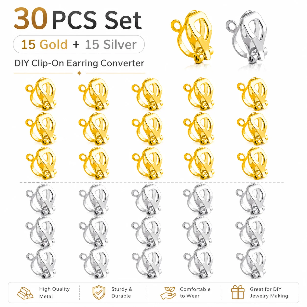 Hollow U Shape Clip On Earring Hooks Converter Metal Non Pierced Ear Clasp Findings for DIY Dangle Earrings Craft Supplies