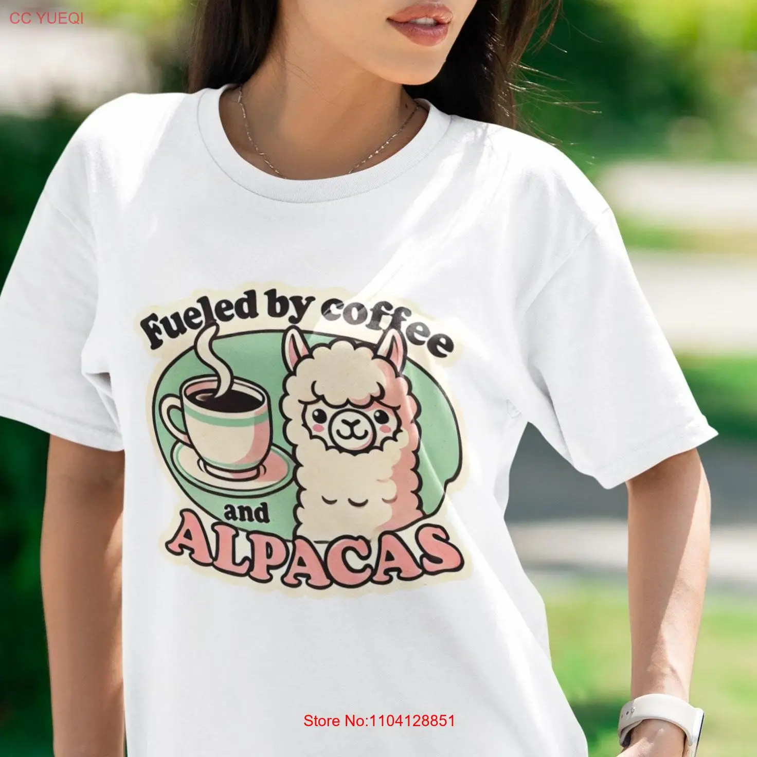 

Fueled by Coffee and Alpacas T Shirt Cute Animal Lover Retro Addict Adorable Alpaca Design Fun for Caffeine Fans