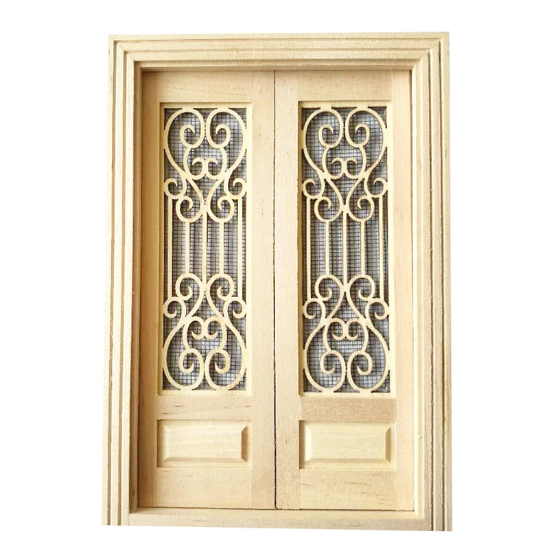 Doppia porta cava esterna in legno in miniatura per casa delle bambole per schermo per mobili per bambole
