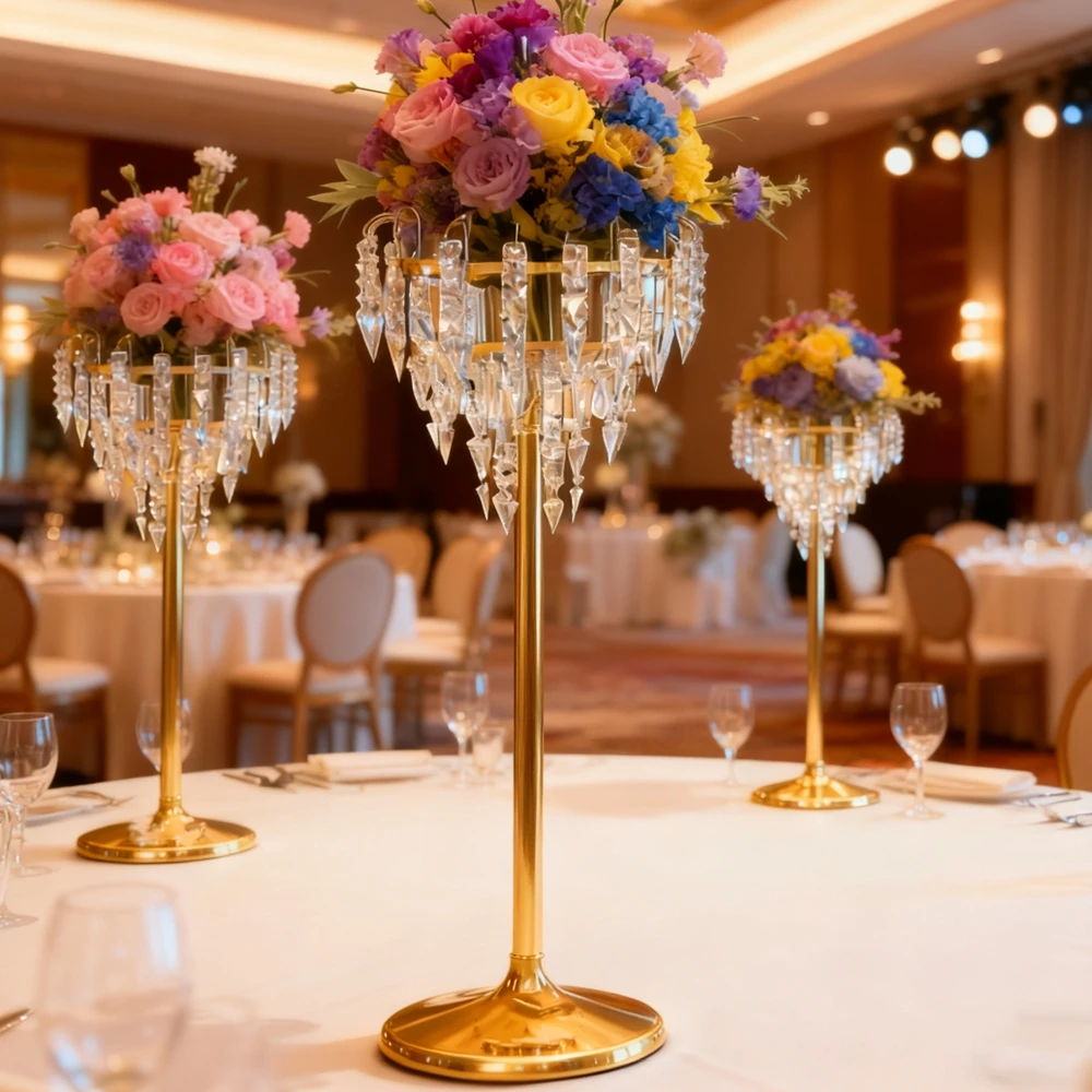 

10/15pcs 80-120cm acrylic Flower Vase Wedding Road wireless Light Stand Acrylic Crystal Metal Flower Stand for Wedding Decor