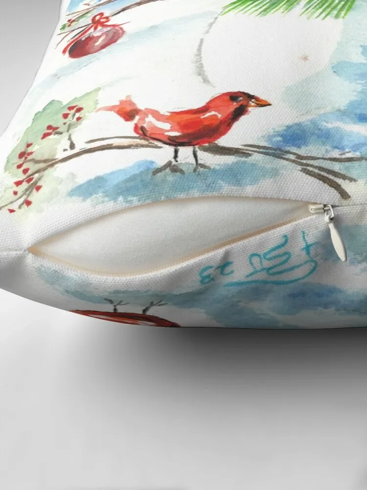 Snowmay with cardinals and Christmas Bulbs Throw Pillow Sofa Cushion Cover Decorative Cushions pillow