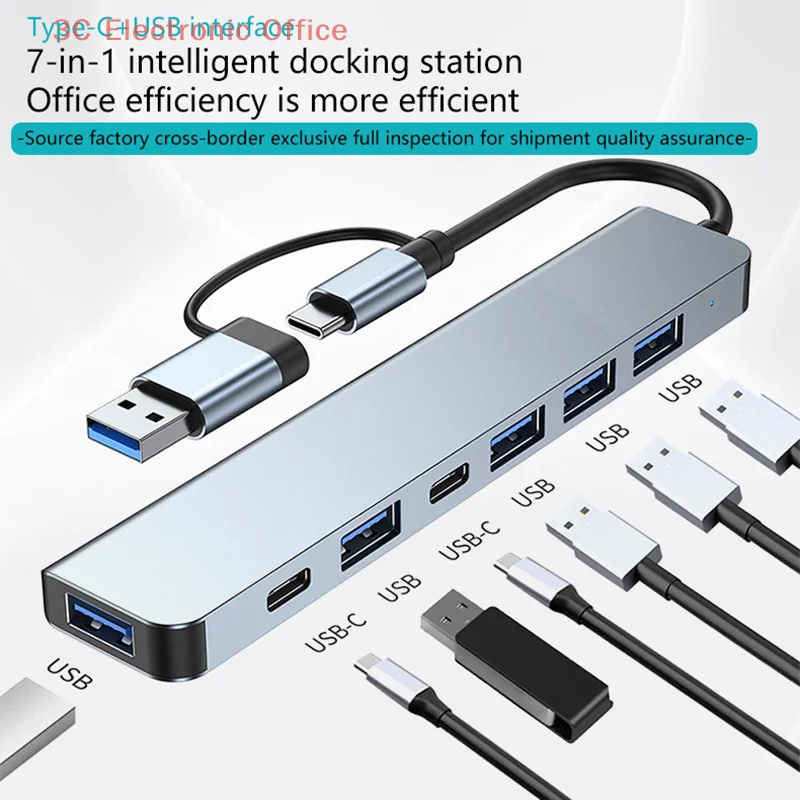 7 In 2 USB Hub With Card Reader USB C Port 3.0 2.0 SD TF Slot Docking Station For Laptop PC