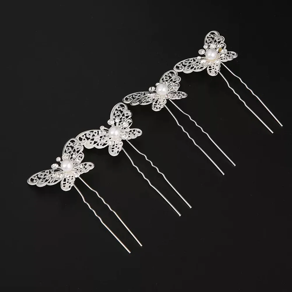 

12pcs U Shape Hairpins Alloy Rhinestone Inlaid Pearl Butterfly Hair Sticks Bridal Updo Accessories Women Party Wedding Hair