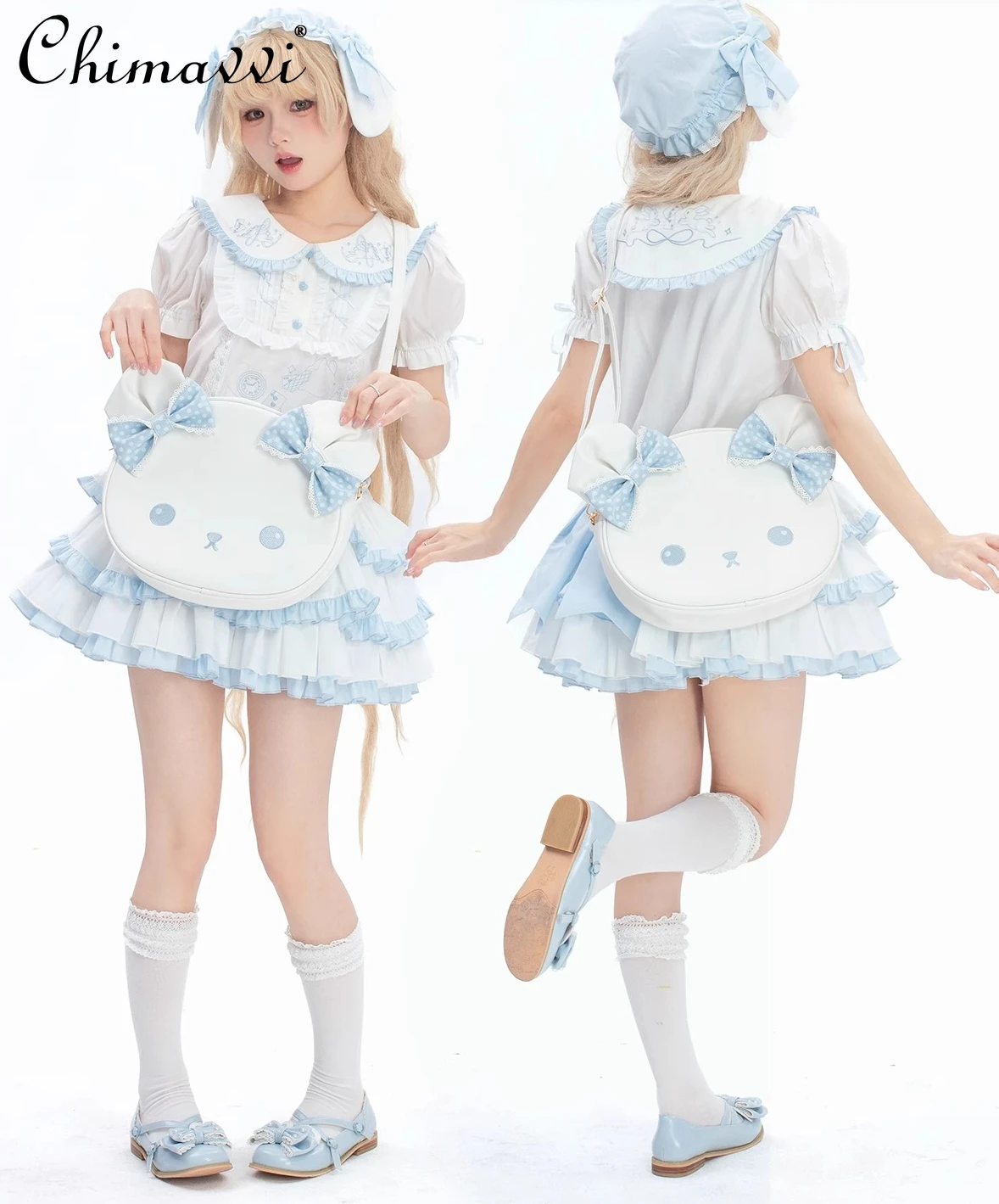 

Girl's Sweet Lolita Handbag 2025 Japanese Soft Girl Kawaii Bear Print Bow Crossbody Bag Y2K Large Capacity Princess Shoulder Bag