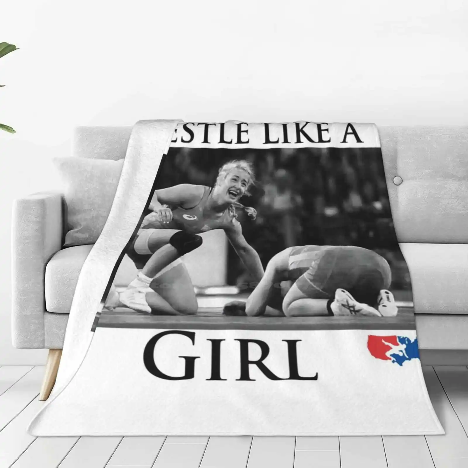 Wrestle Like A Girl Fashion Soft Warm Throw Blanket Usa Wrestling Gold Medal