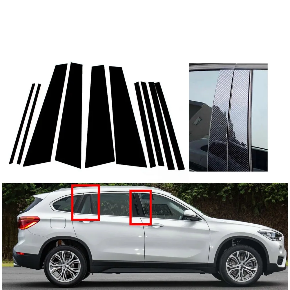

Silver Carbon Gloss Black Pillar Posts Fit For BMW X1 F48 2016 - 2018 2019 2020 2021 2022 Door Side Window Molding Trim Cover