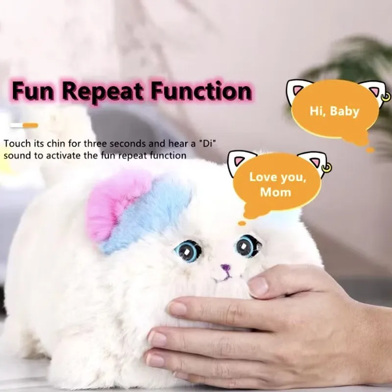 Interactive Huggy Pet Realistic Electric Plush Toys Cat Robot Stuffed Fluffy Cat with Tail Wagging Barking Gift for Girls Boys